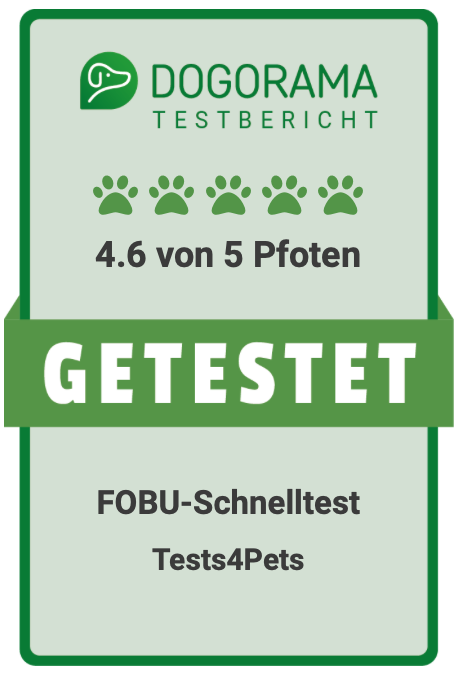 Dogorama Testbericht: FOBU-Schnelltest von Tests4Pets, 4,6 von 5 Pfoten, getestet