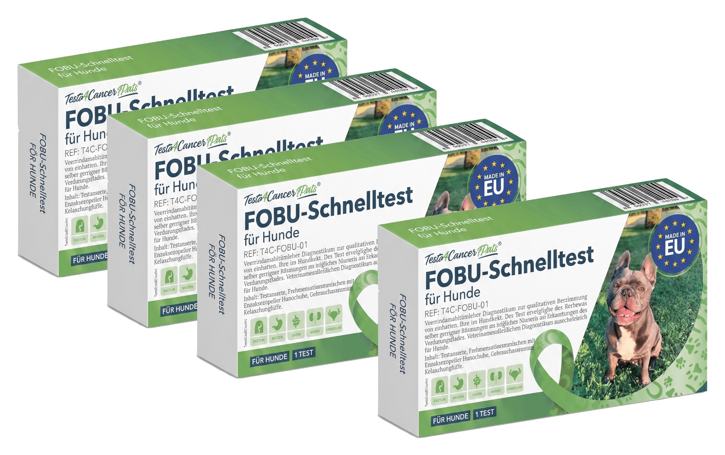 Four boxes of the FOBU rapid test for dogs